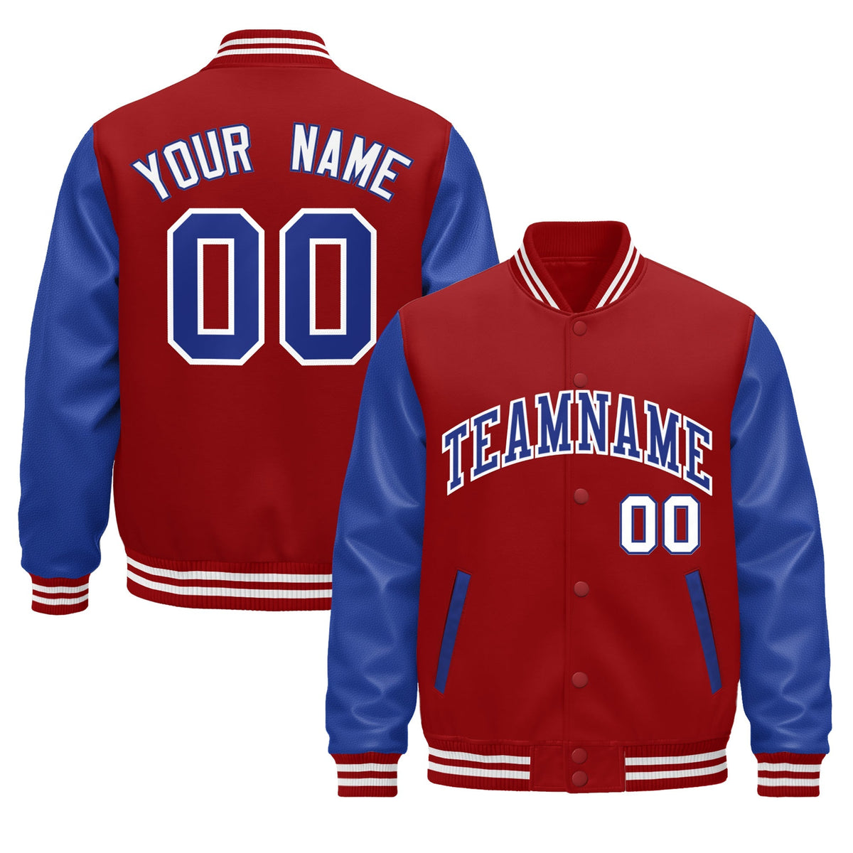 Custom Cream Royal Blue Red Raglan Sleeves Varsity Full-Snap Leather Sleeves Letterman Jacket| KXKSHOP