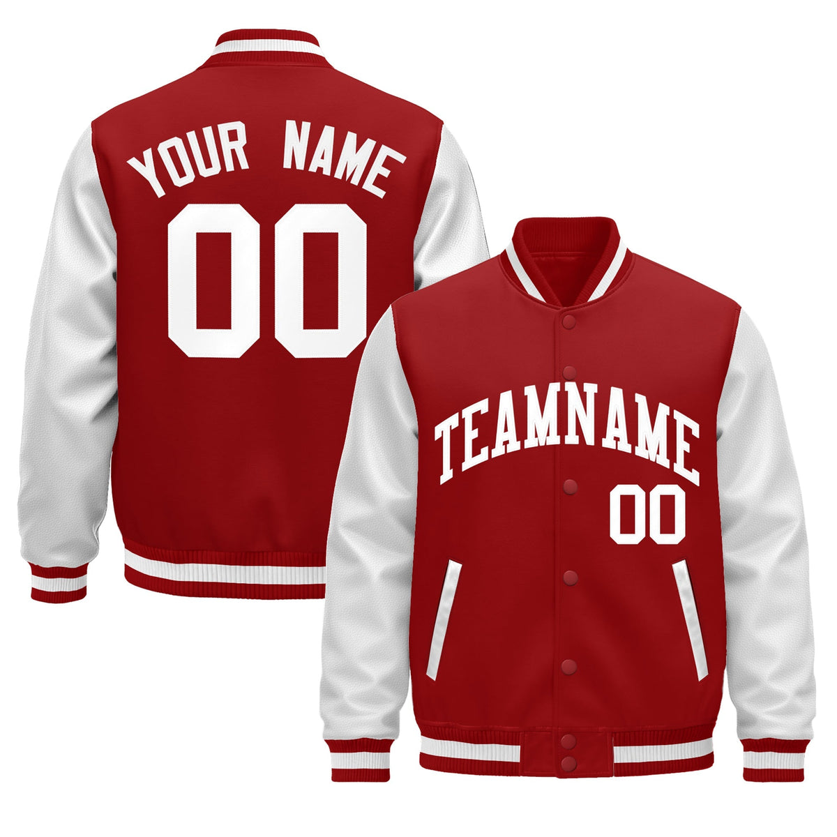 Custom Red White Raglan Sleeves Varsity Full-Snap Leather Sleeves Letterman Jacket| KXKSHOP