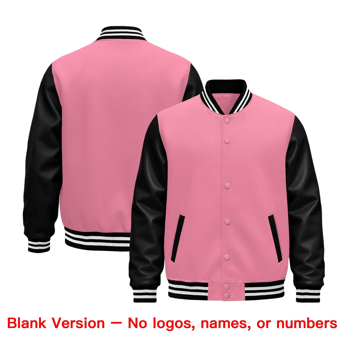 Custom Light Pink Black White Raglan Sleeves Varsity Full-Snap Leather Sleeves Letterman Jacket| KXKSHOP