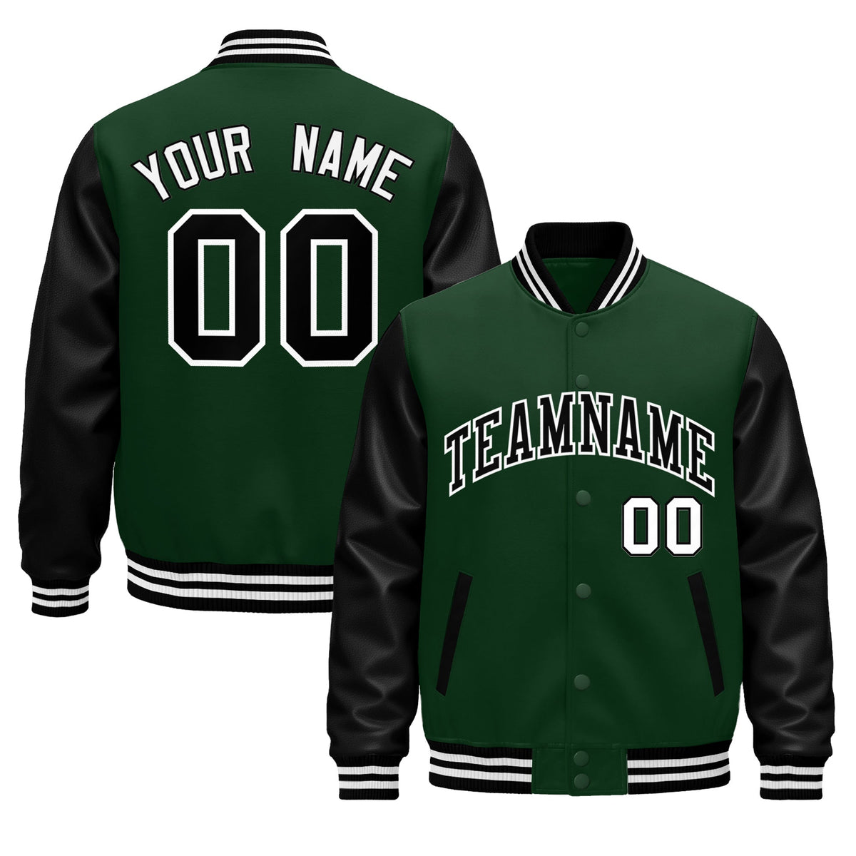 Custom Black Dark Green White Raglan Sleeves Varsity Full-Snap Leather Sleeves Letterman Jacket| KXKSHOP
