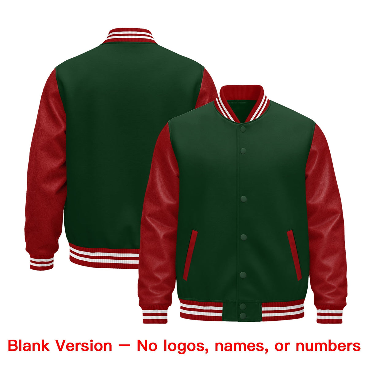 Custom Dark Green Red White Raglan Sleeves Varsity Full-Snap Leather Sleeves Letterman Jacket| KXKSHOP