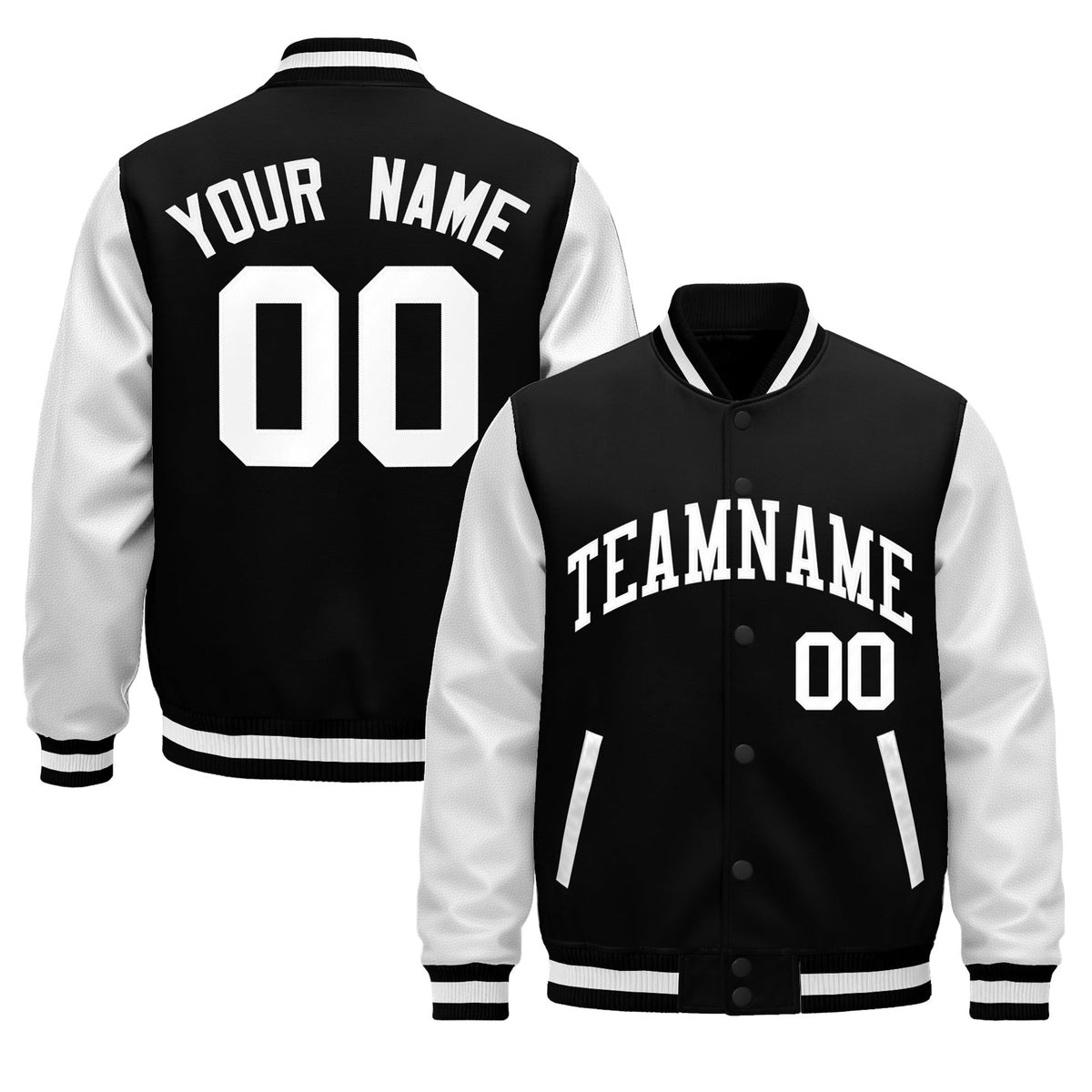 Custom White Black Raglan Sleeves Varsity Full-Snap Leather Sleeves Letterman Jacket| KXKSHOP