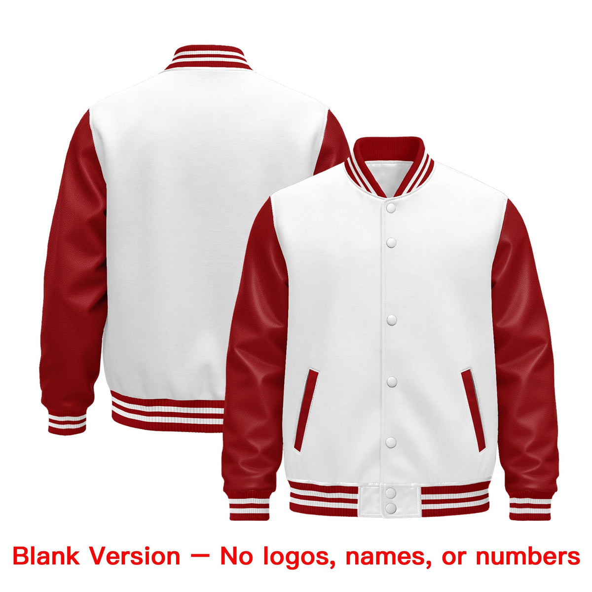 Custom Red White Raglan Sleeves Varsity Full-Snap Leather Sleeves Letterman Jacket| KXKSHOP
