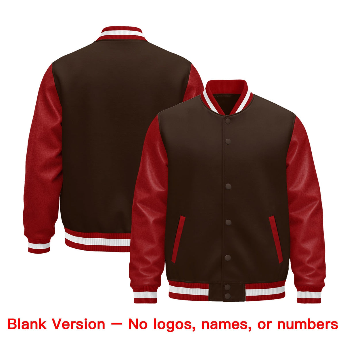 Custom Red Brown White Raglan Sleeves Varsity Full-Snap Leather Sleeves Letterman Jacket| KXKSHOP