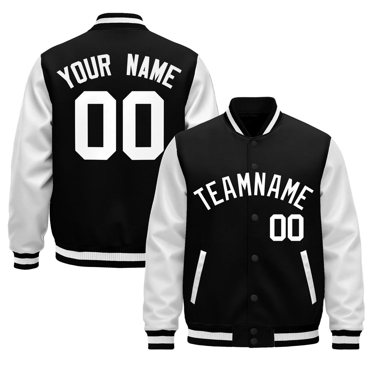 Custom White Black Raglan Sleeves Varsity Full-Snap Leather Sleeves Letterman Jacket| KXKSHOP