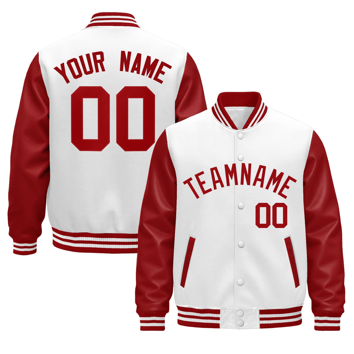 Custom Red White Raglan Sleeves Varsity Full-Snap Leather Sleeves Letterman Jacket| KXKSHOP