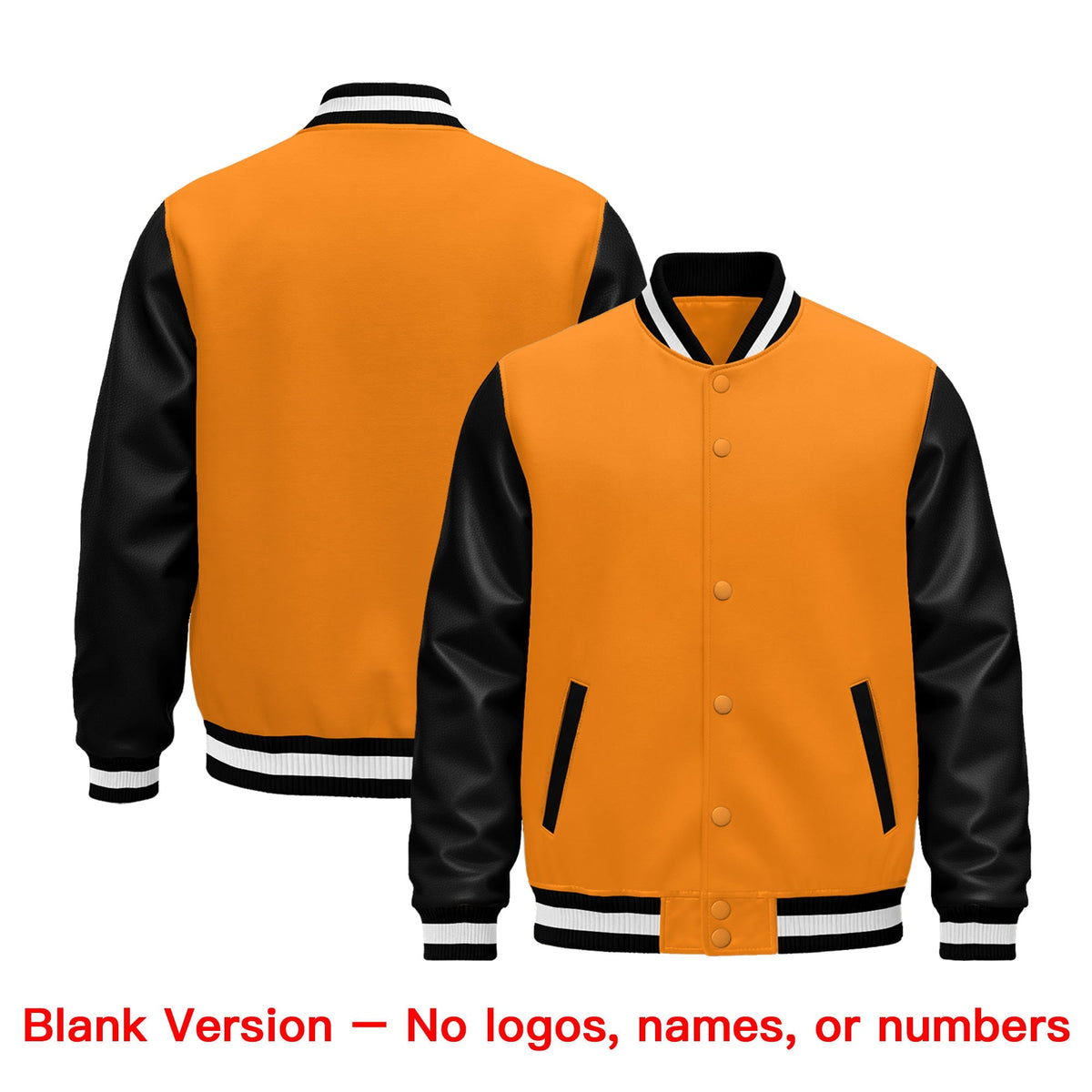 Custom Black Orange White Raglan Sleeves Varsity Full-Snap Leather Sleeves Letterman Jacket| KXKSHOP