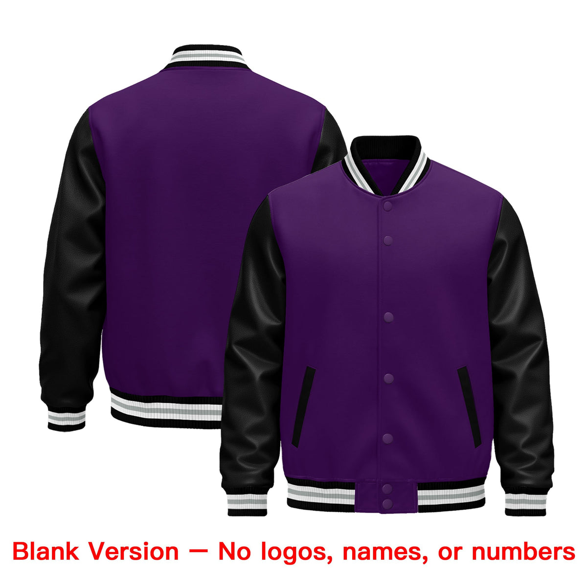 Custom Black Purple White Gray Raglan Sleeves Varsity Full-Snap Leather Sleeves Letterman Jacket| KXKSHOP
