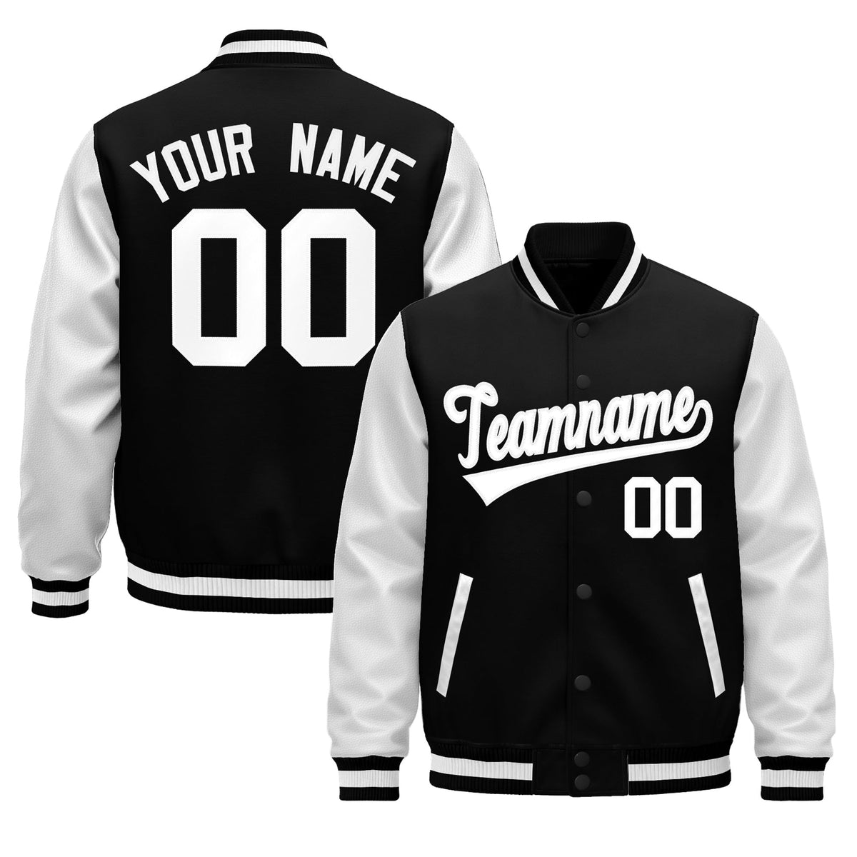 Custom White Black Raglan Sleeves Varsity Full-Snap Leather Sleeves Letterman Jacket| KXKSHOP