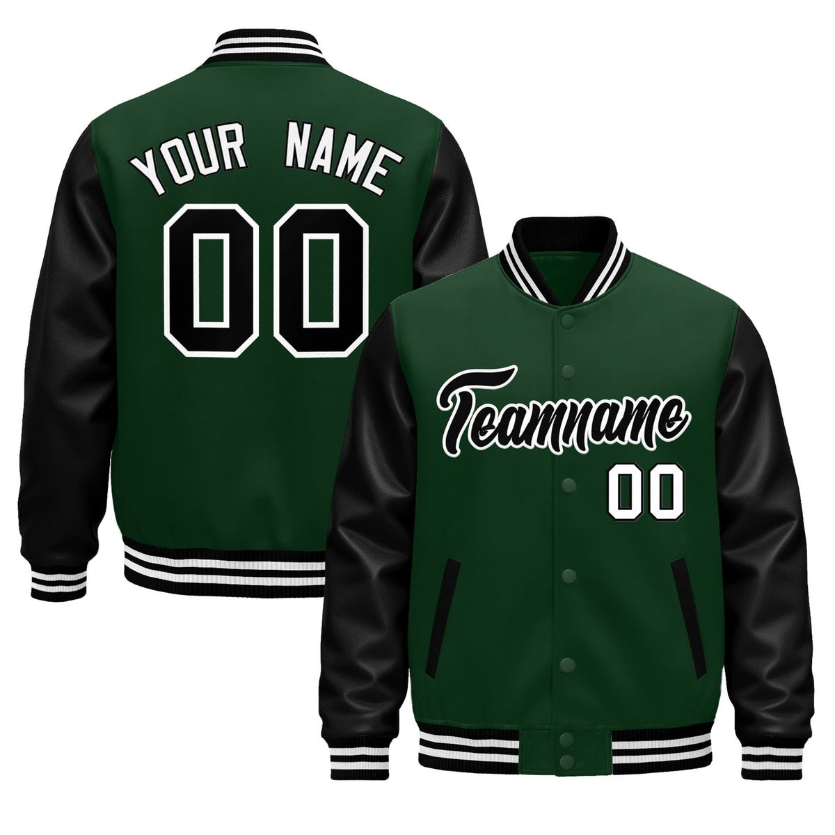 Custom Black Dark Green White Raglan Sleeves Varsity Full-Snap Leather Sleeves Letterman Jacket| KXKSHOP