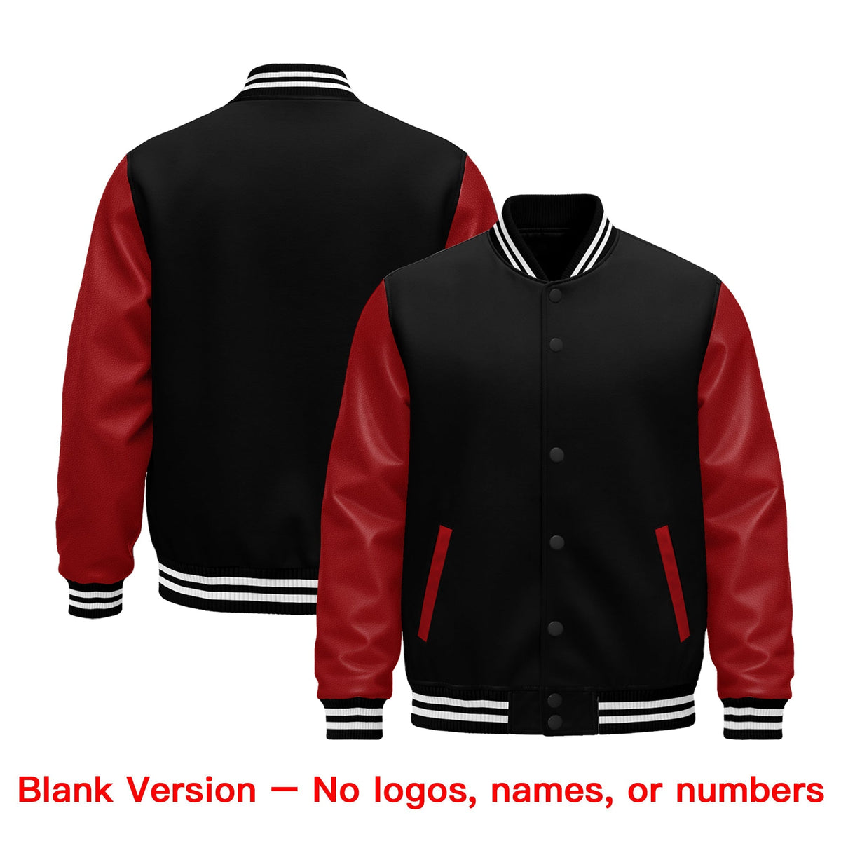 Custom Black White Red Raglan Sleeves Varsity Full-Snap Leather Sleeves Letterman Jacket| KXKSHOP