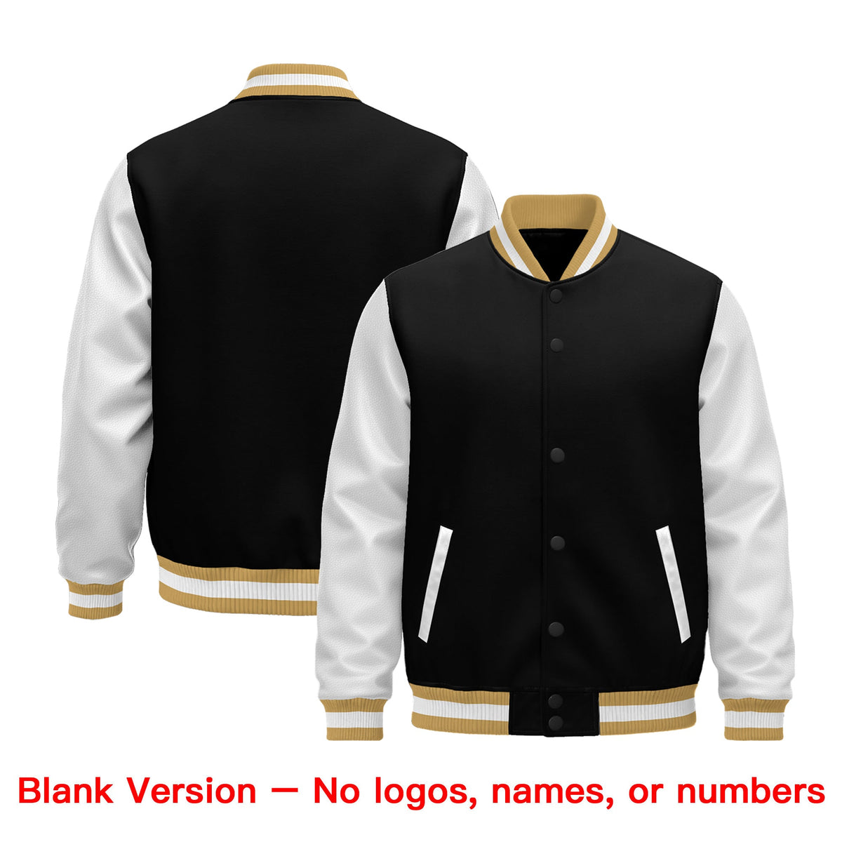 Custom Black Old Gold White Raglan Sleeves Varsity Full-Snap Leather Sleeves Letterman Jacket| KXKSHOP