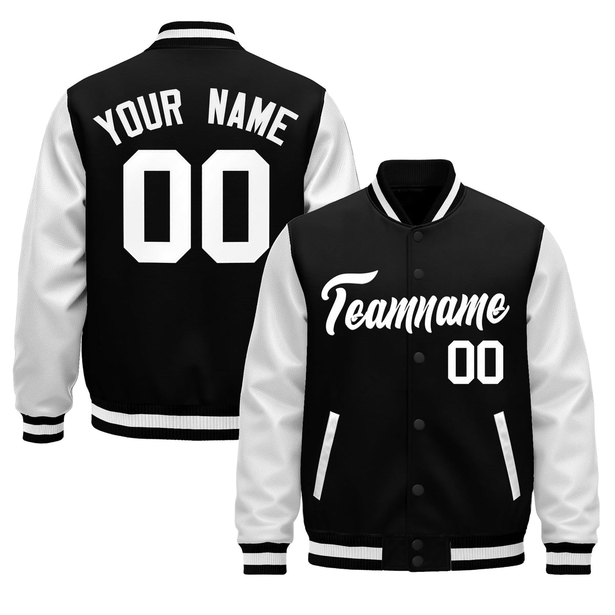 Custom White Black Raglan Sleeves Varsity Full-Snap Leather Sleeves Letterman Jacket| KXKSHOP