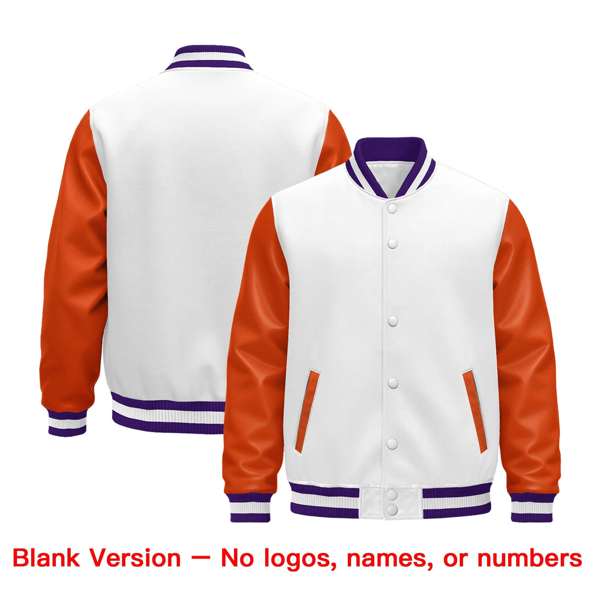 Custom Orange Purple White Raglan Sleeves Varsity Full-Snap Leather Sleeves Letterman Jacket| KXKSHOP