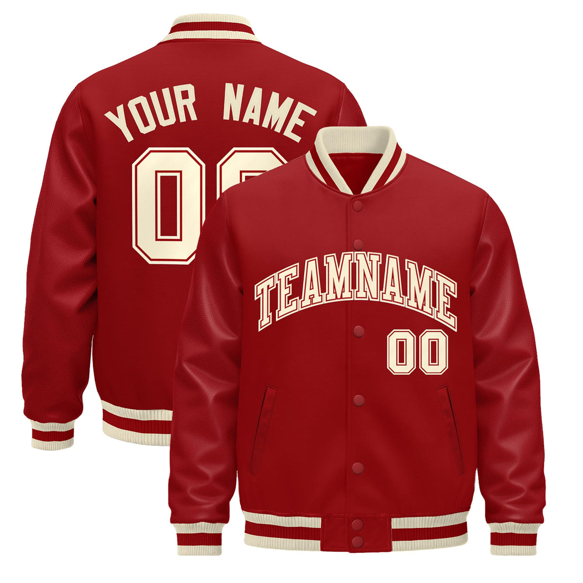 Custom Red Cream Jacket - Classic Style Leather Sleeves Wrinkle-Resistant