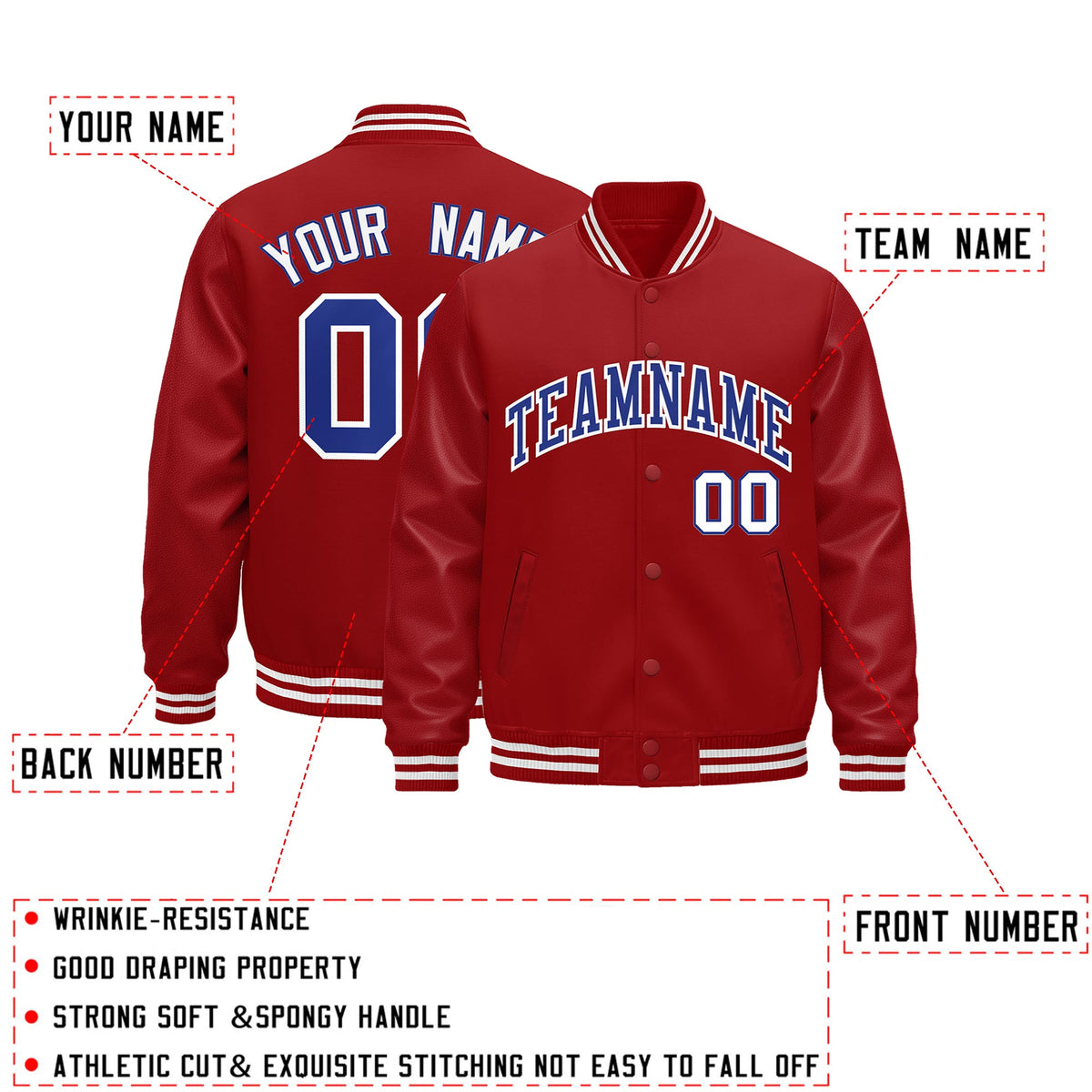 Custom Red White Classic Style Leather Sleeves Wrinkle-Resistant Jacket| KXKSHOP