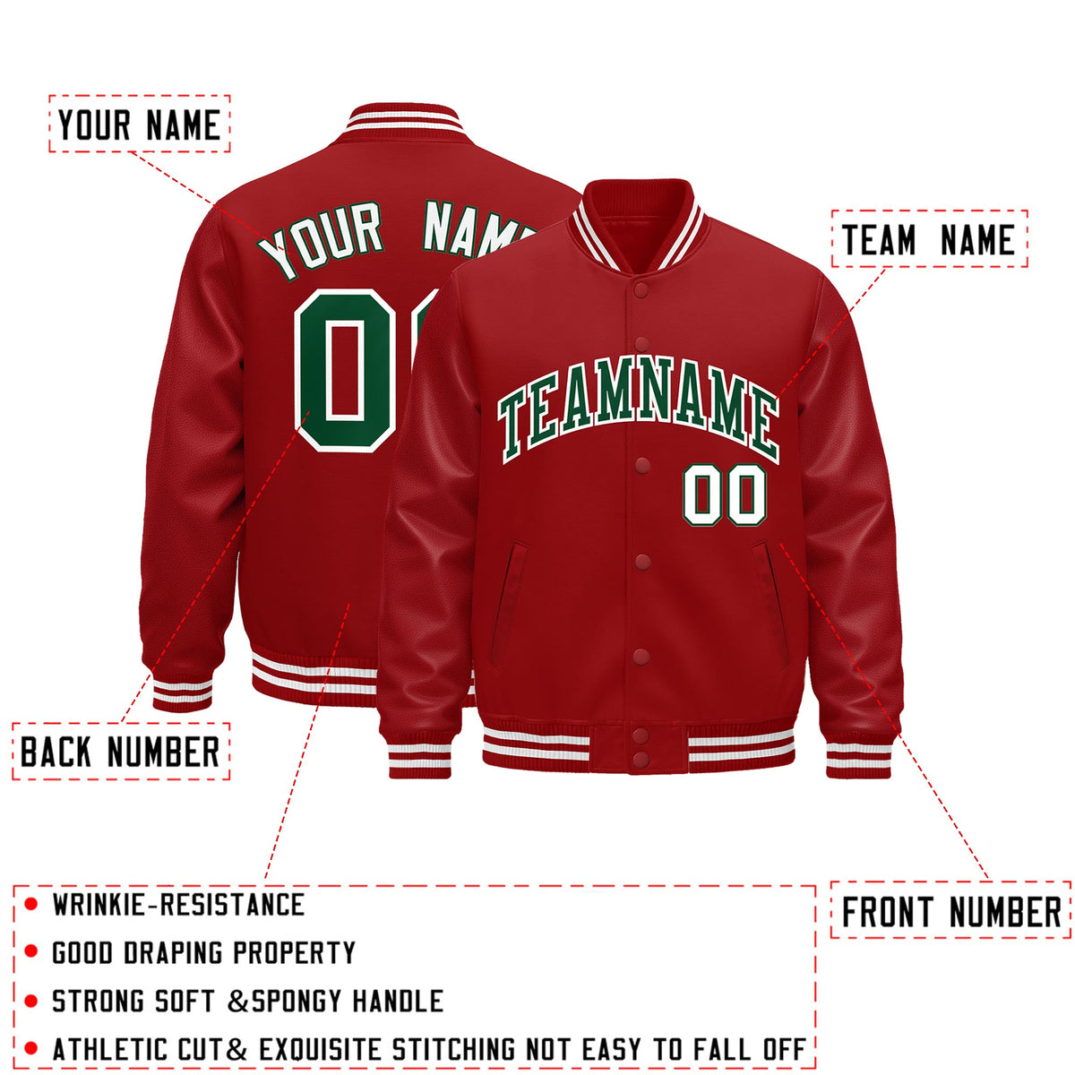 Custom Red White Classic Style Leather Sleeves Wrinkle-Resistant Jacket| KXKSHOP
