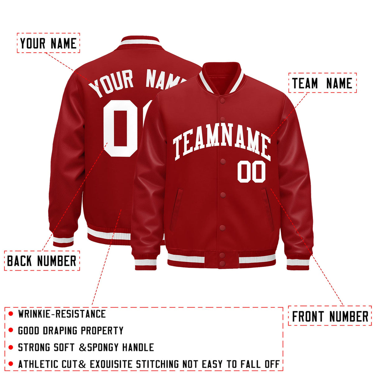 Custom Red White Classic Style Leather Sleeves Wrinkle-Resistant Jacket| KXKSHOP