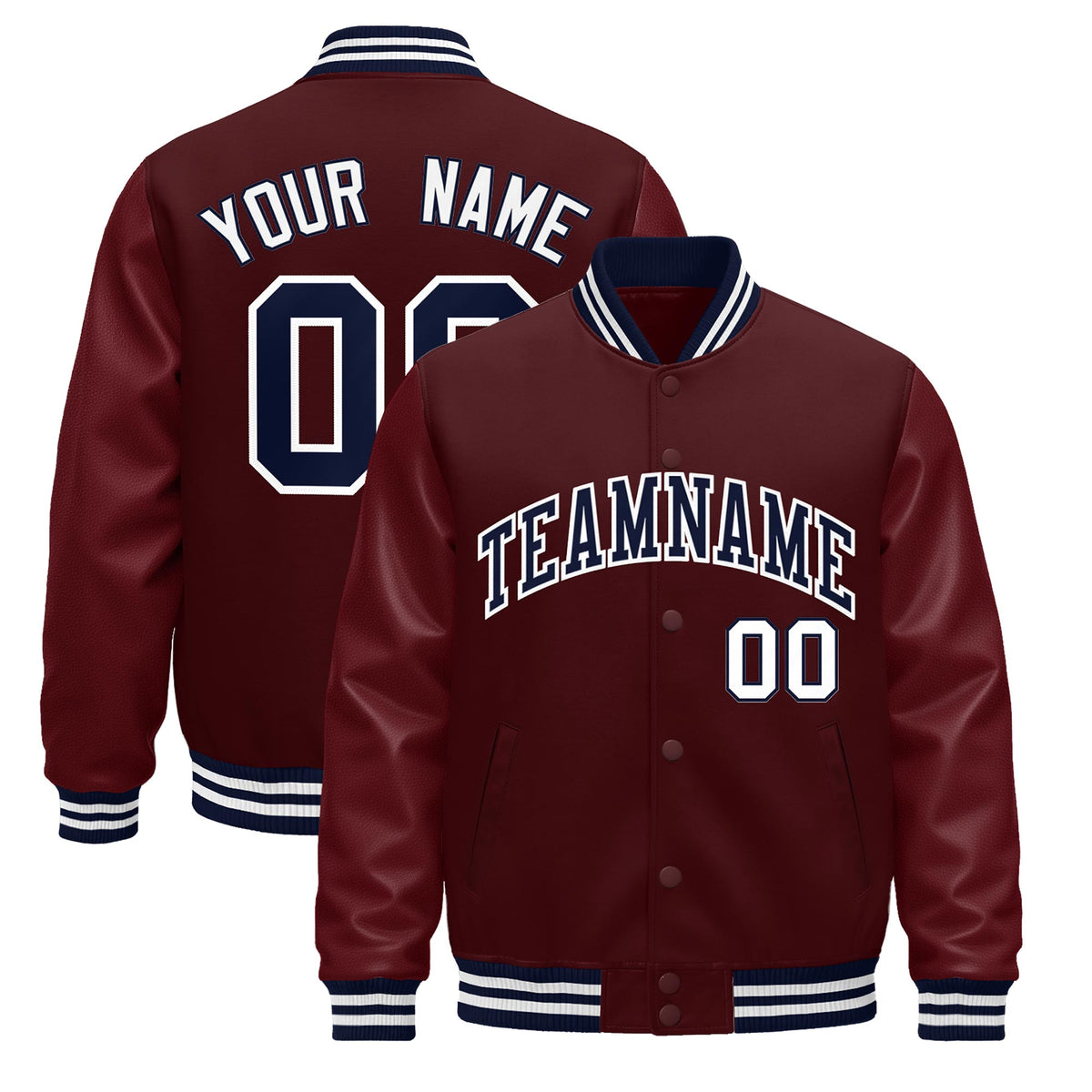 Custom Burgundy White Jacket - Classic Style Leather Sleeves Wrinkle-Resistant