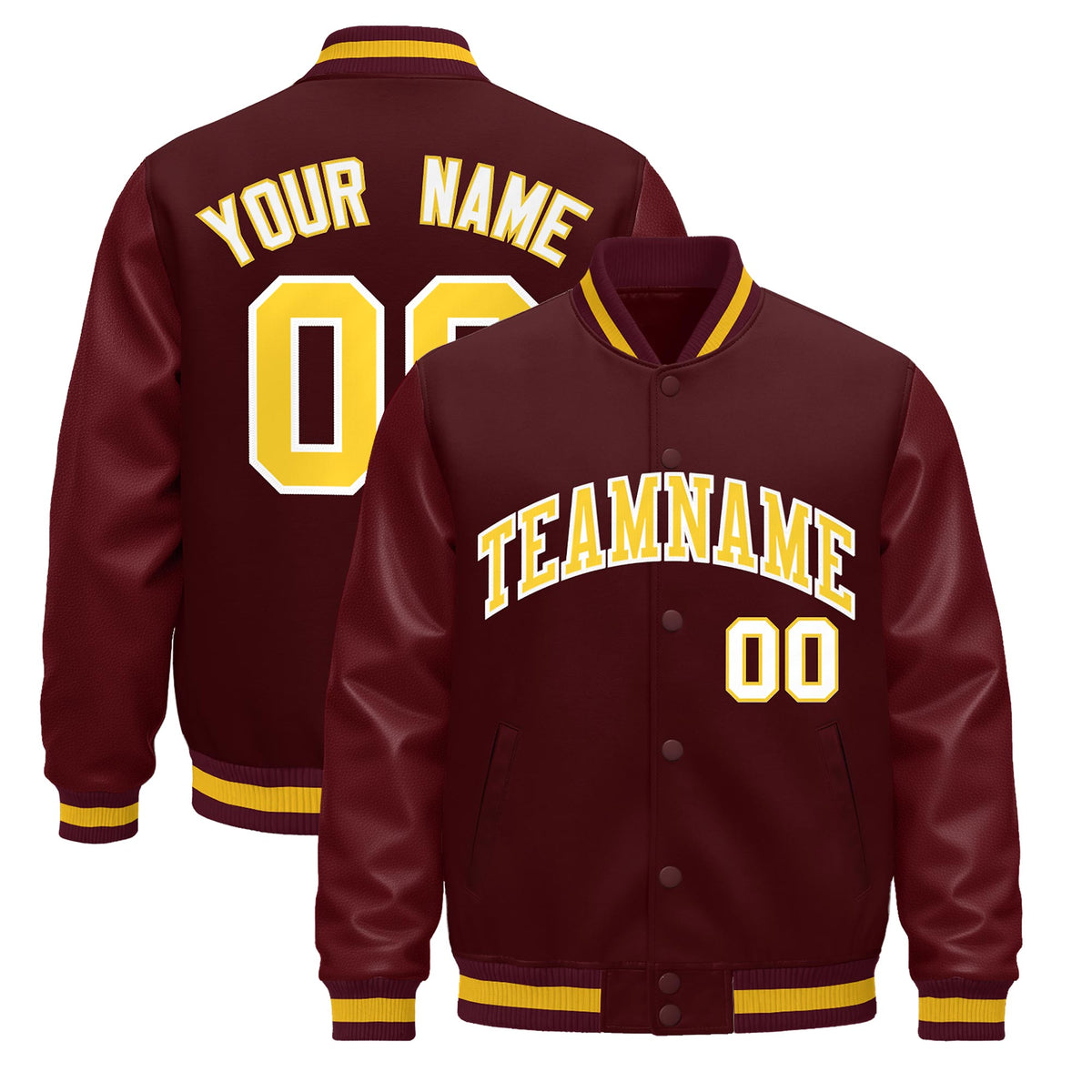 Custom Burgundy White Jacket - Classic Style Leather Sleeves Wrinkle-Resistant