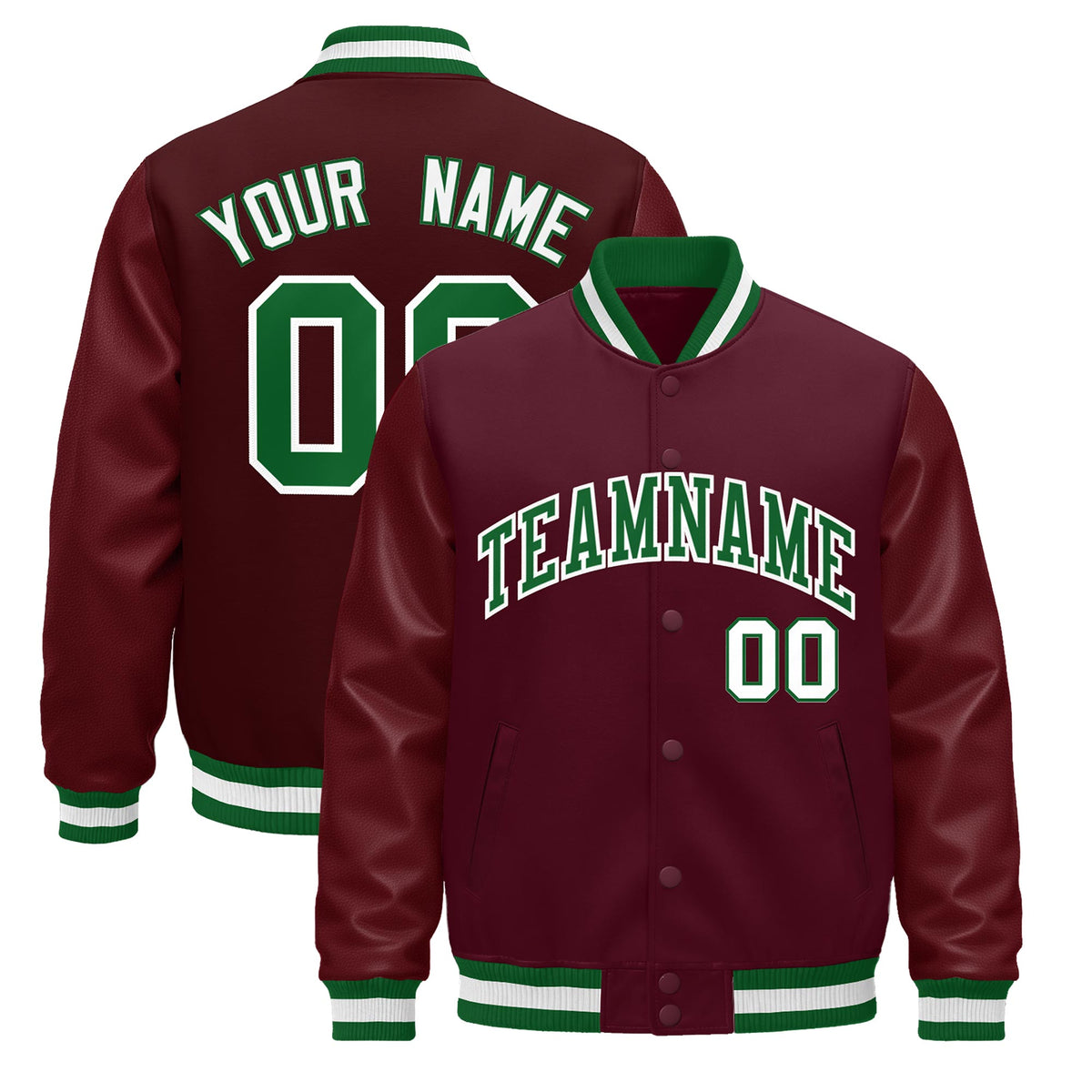 Custom Burgundy White Jacket - Classic Style Leather Sleeves Wrinkle-Resistant