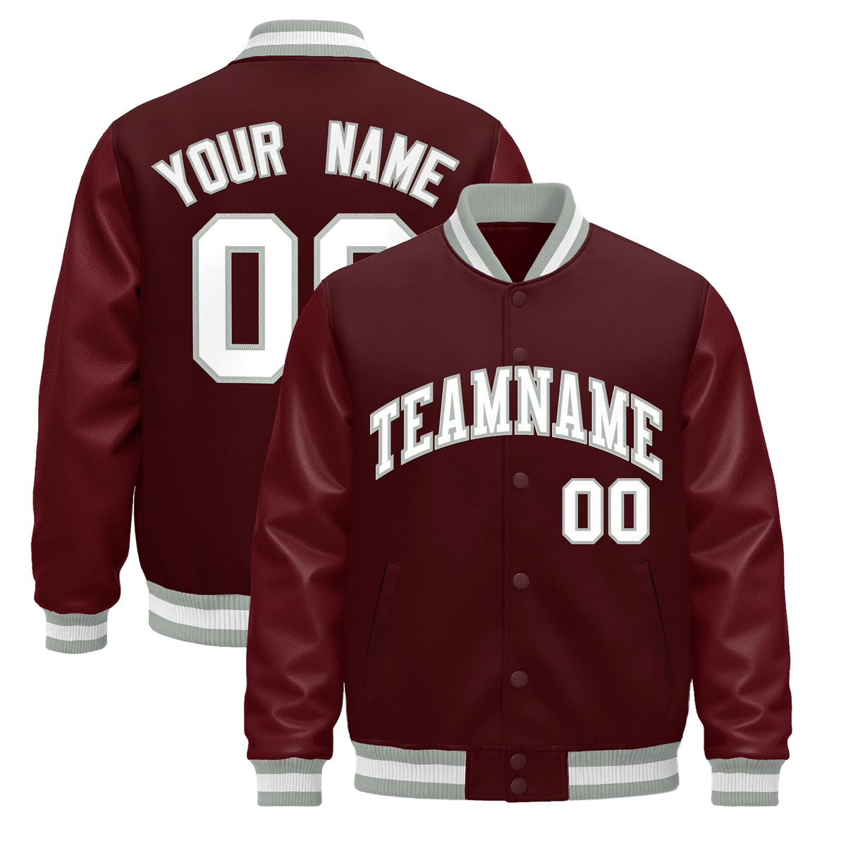 Custom Burgundy White Jacket - Classic Style Leather Sleeves Wrinkle-Resistant