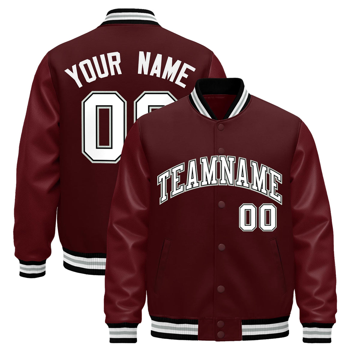 Custom Burgundy White Jacket - Classic Style Leather Sleeves Wrinkle-Resistant