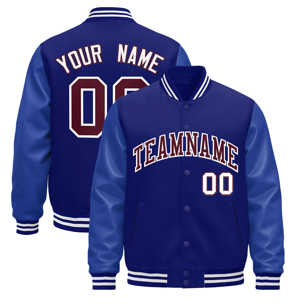 Custom Royal Blue White Jacket - Classic Style Leather Sleeves Wrinkle-Resistant