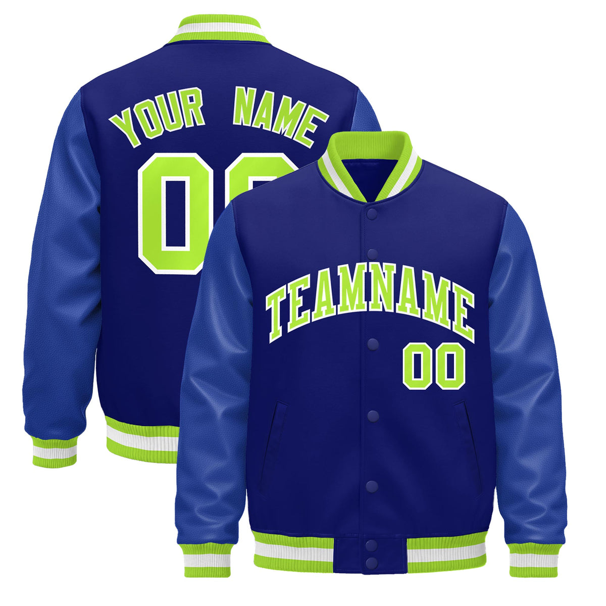 Custom Royal Blue White Jacket - Classic Style Leather Sleeves Wrinkle-Resistant