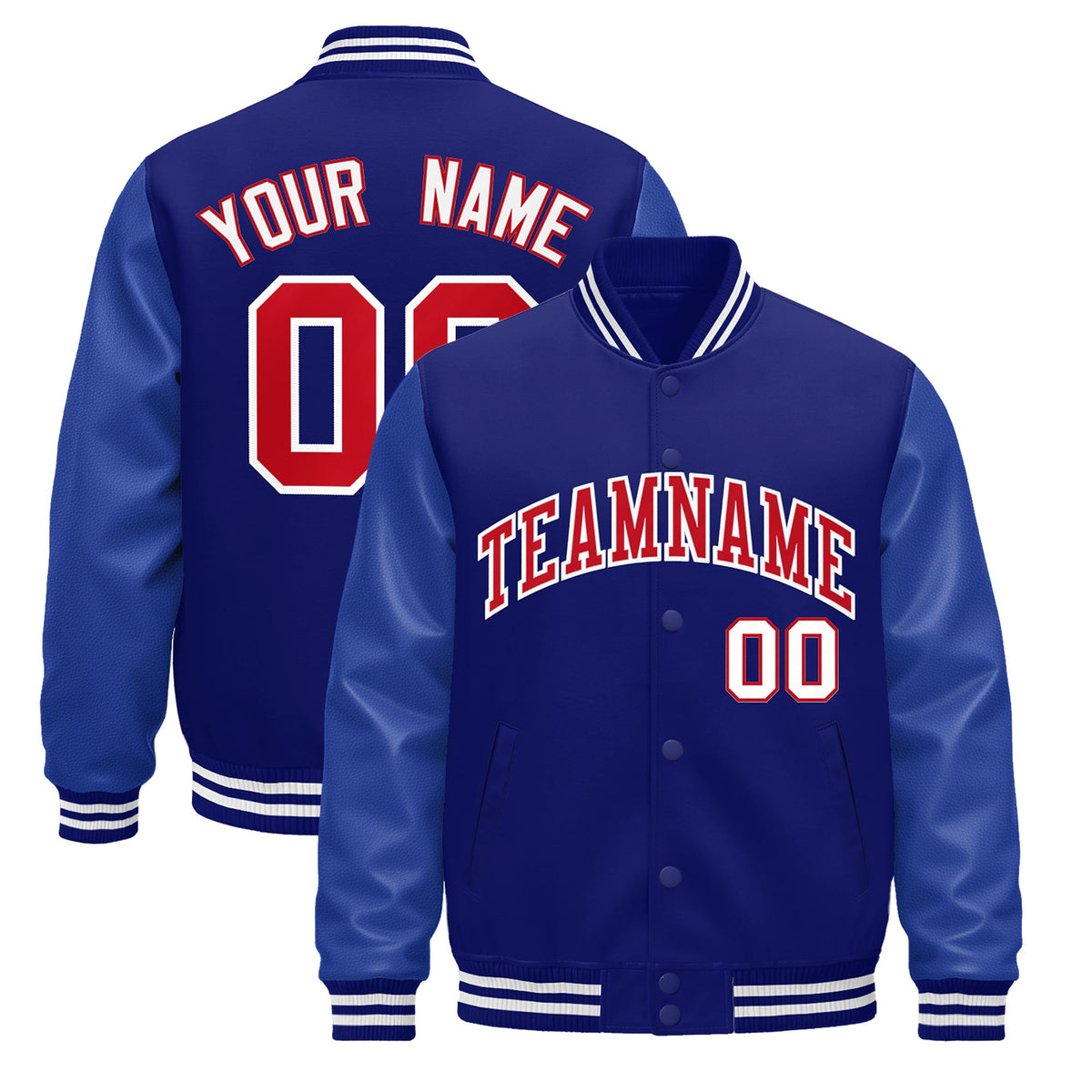 Custom Royal Blue White Classic Style Leather Sleeves Wrinkle-Resistant Jacket| KXKSHOP