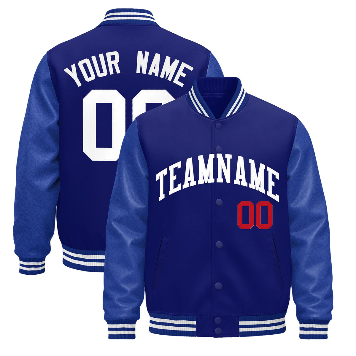 Custom Royal Blue White Jacket - Classic Style Leather Sleeves Wrinkle-Resistant