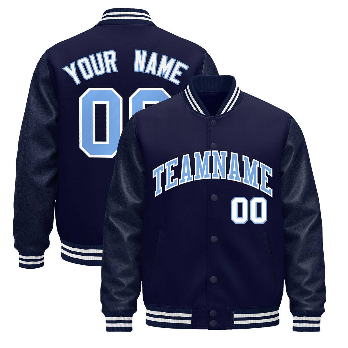 Custom Navy White Jacket - Classic Style Leather Sleeves Wrinkle-Resistant