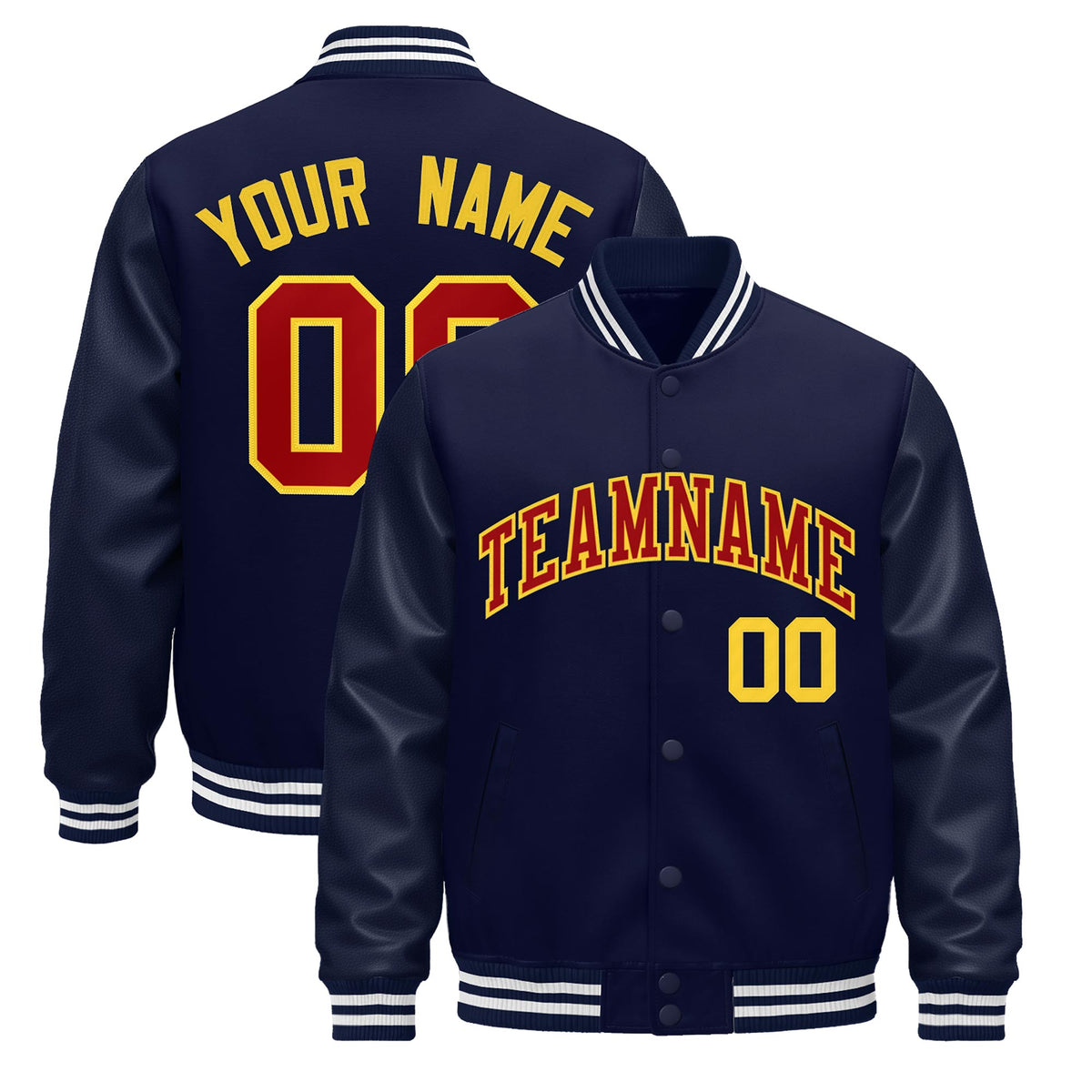 Custom Navy White Jacket - Classic Style Leather Sleeves Wrinkle-Resistant