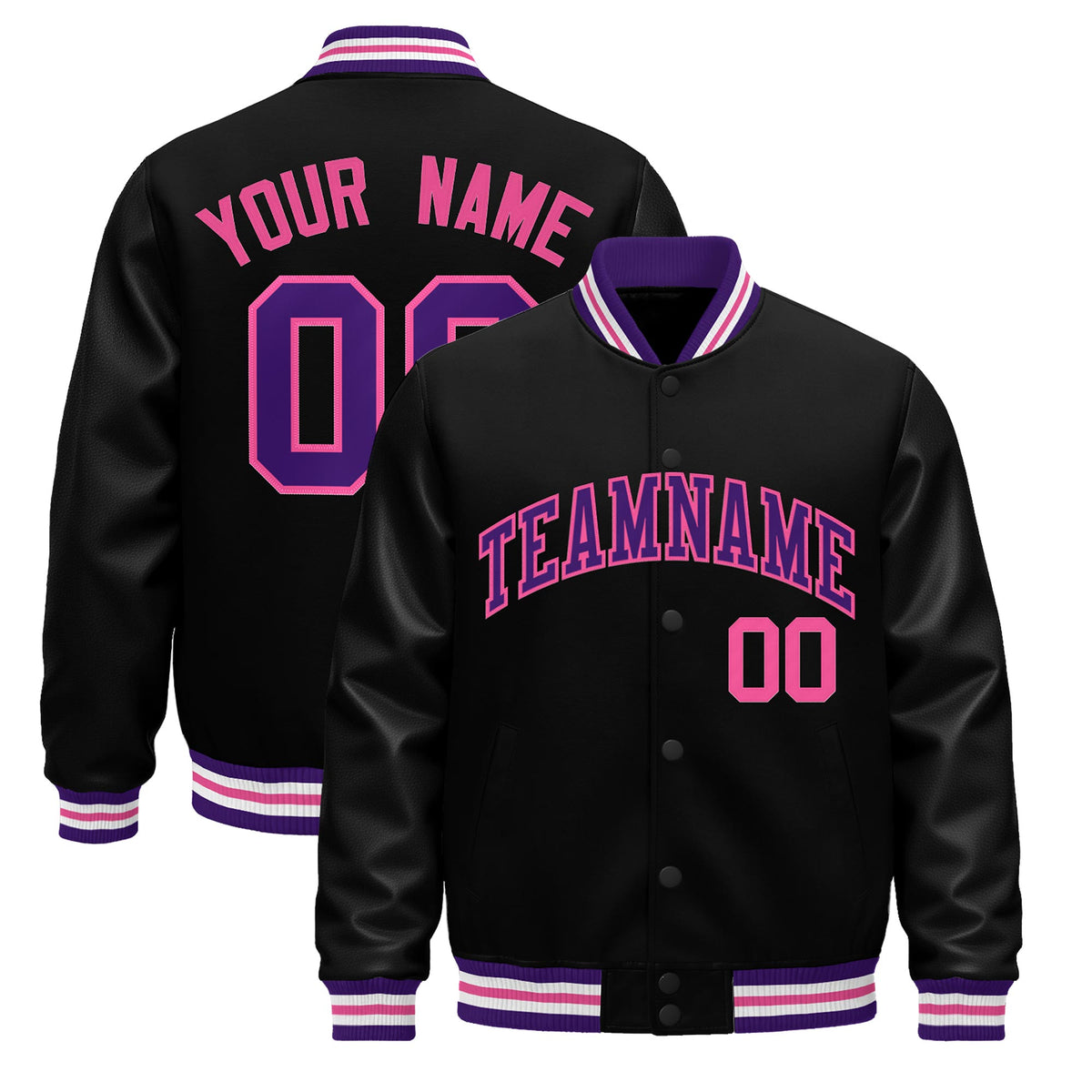 Custom Black Purple Pink Jacket - Classic Style Leather Sleeves Wrinkle-Resistant