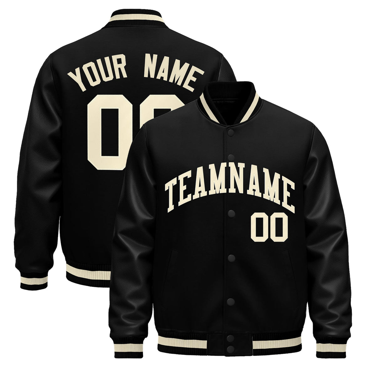 Custom Black Cream Jacket - Classic Style Leather Sleeves Wrinkle-Resistant