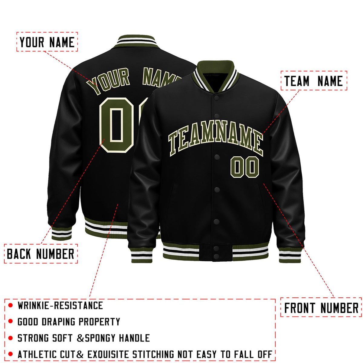 Custom Black White Classic Style Leather Sleeves Wrinkle-Resistant Jacket| KXKSHOP