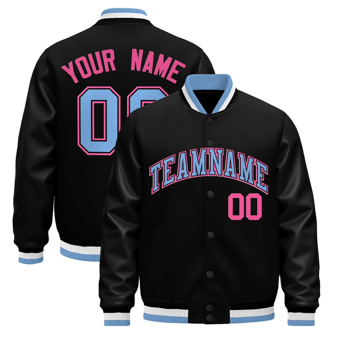 Custom Black Light Blue White Jacket - Classic Style Leather Sleeves Wrinkle-Resistant