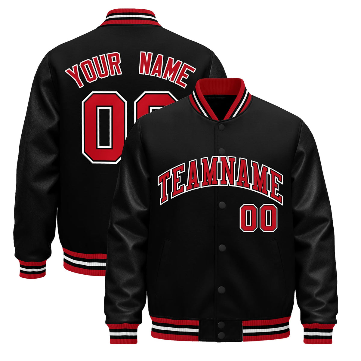 Custom Black Red White Jacket - Classic Style Leather Sleeves Wrinkle-Resistant