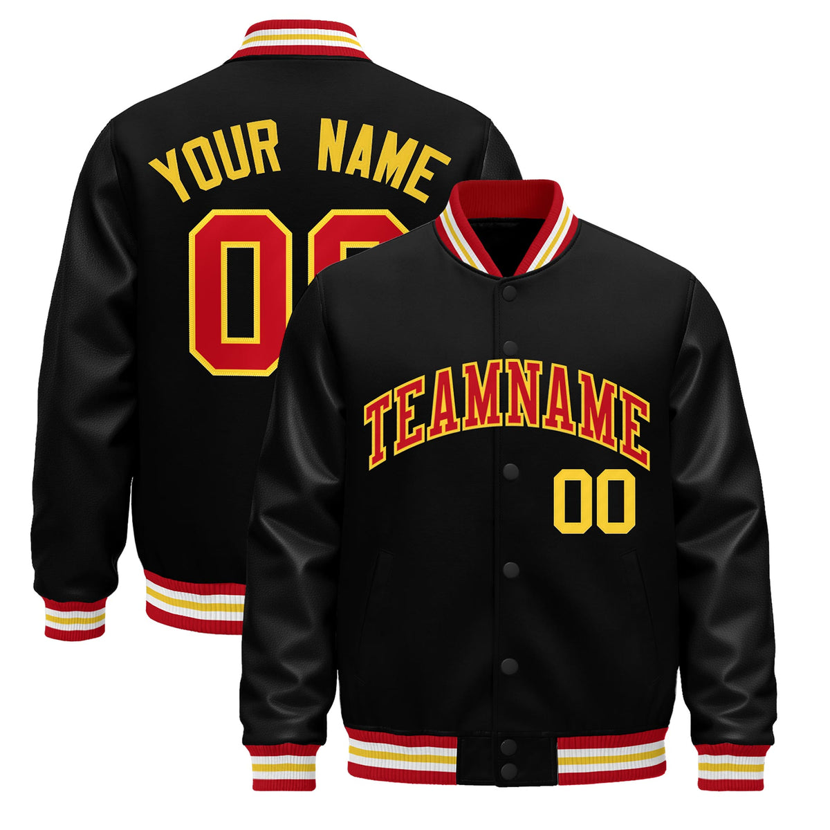 Custom Black Red White Jacket - Classic Style Leather Sleeves Wrinkle-Resistant
