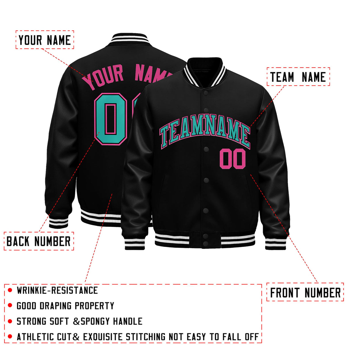 Custom Black White Classic Style Leather Sleeves Wrinkle-Resistant Jacket| KXKSHOP