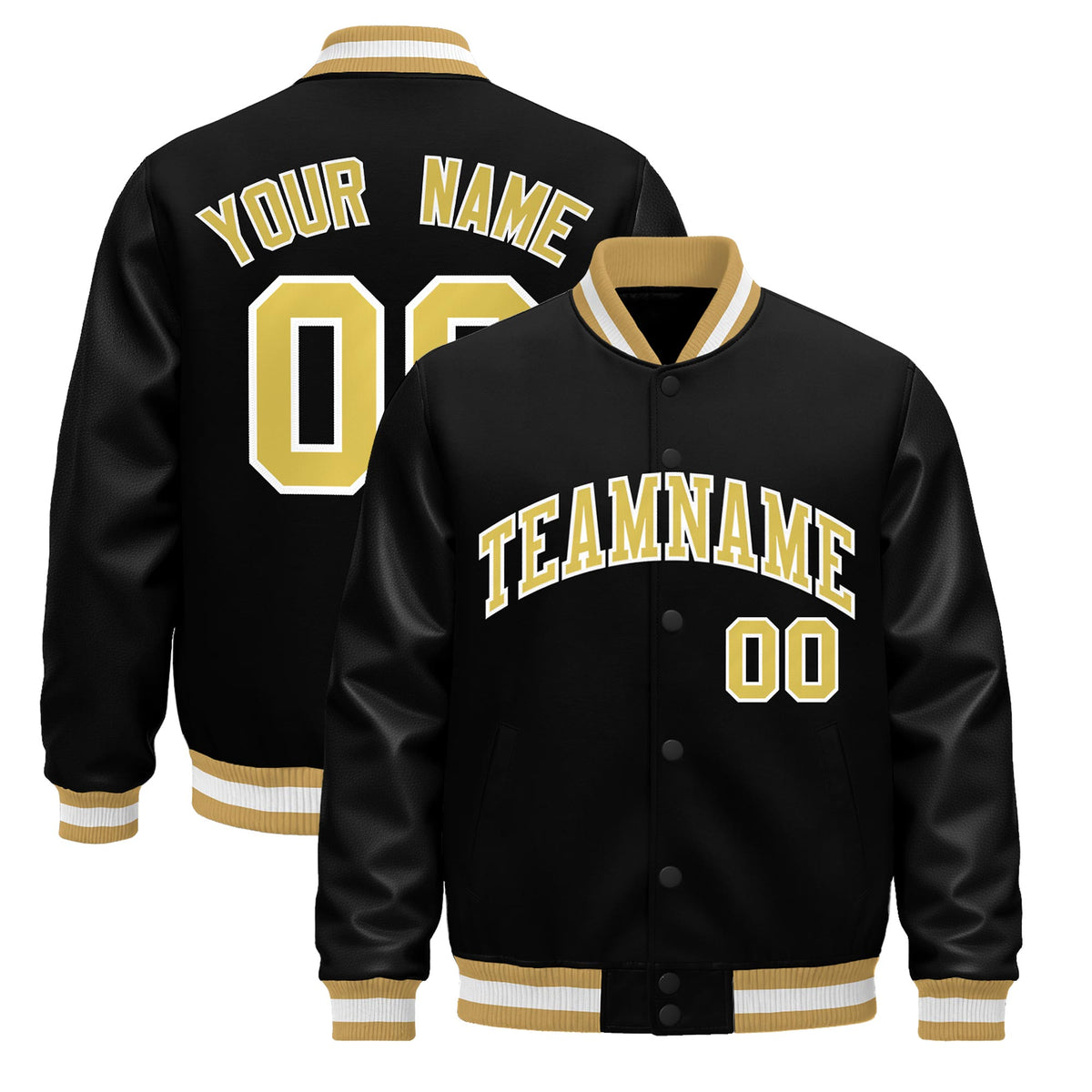Custom Black Old Gold White Jacket - Classic Style Leather Sleeves Wrinkle-Resistant