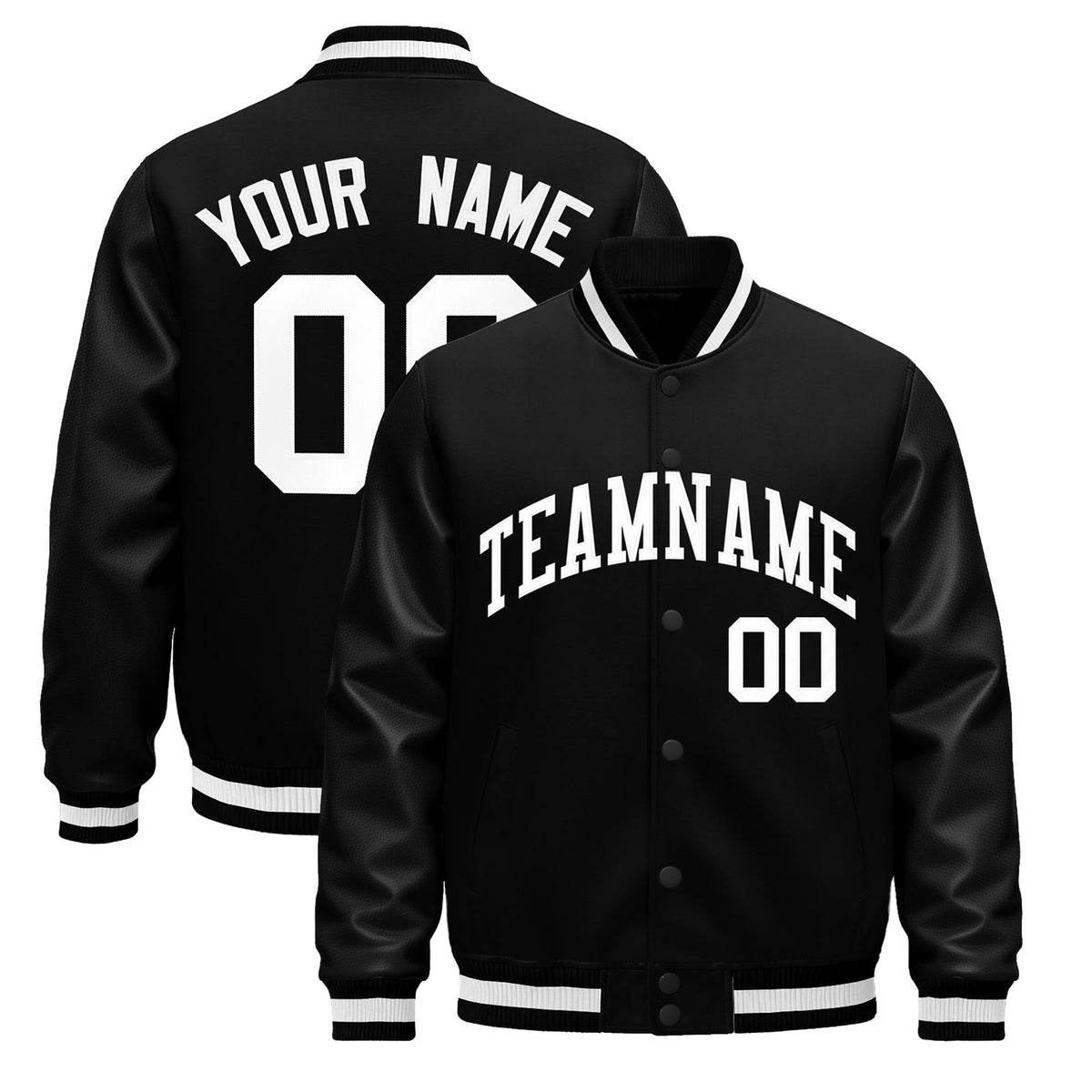 Custom Black White Jacket - Classic Style Leather Sleeves Wrinkle-Resistant