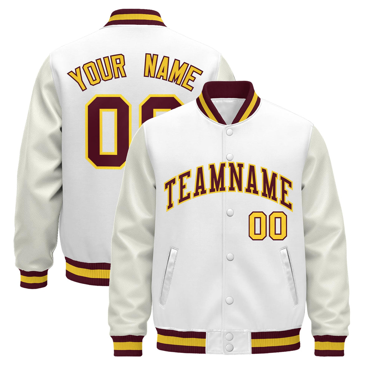 Custom White Crimson Gold Jacket - Classic Style Leather Sleeves Wrinkle-Resistant