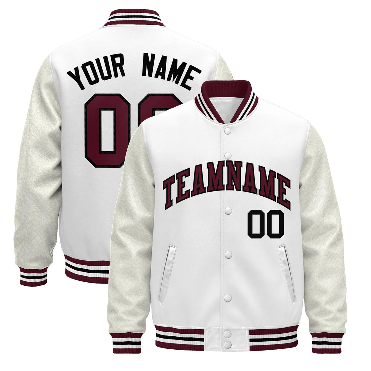 Custom White Crimson Black Jacket - Classic Style Leather Sleeves Wrinkle-Resistant