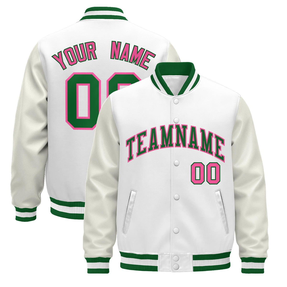 Custom White Kelly Green Jacket - Classic Style Leather Sleeves Wrinkle-Resistant