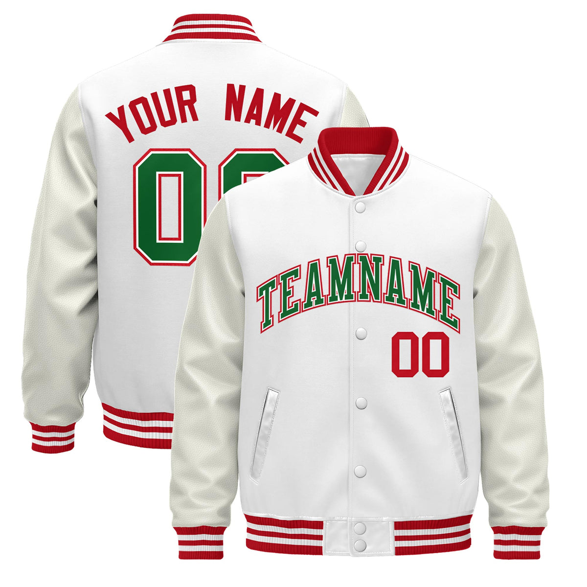 Custom White Red Jacket - Classic Style Leather Sleeves Wrinkle-Resistant