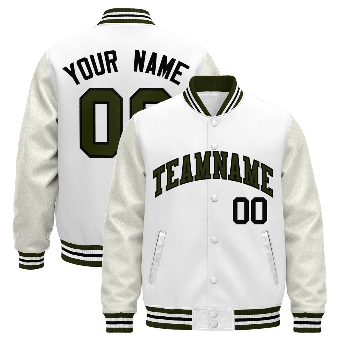 Custom White Olive Black Jacket - Classic Style Leather Sleeves Wrinkle-Resistant