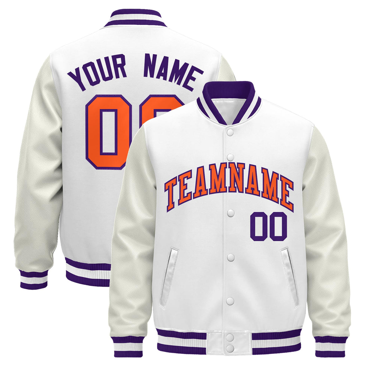 Custom White Purple Jacket - Classic Style Leather Sleeves Wrinkle-Resistant