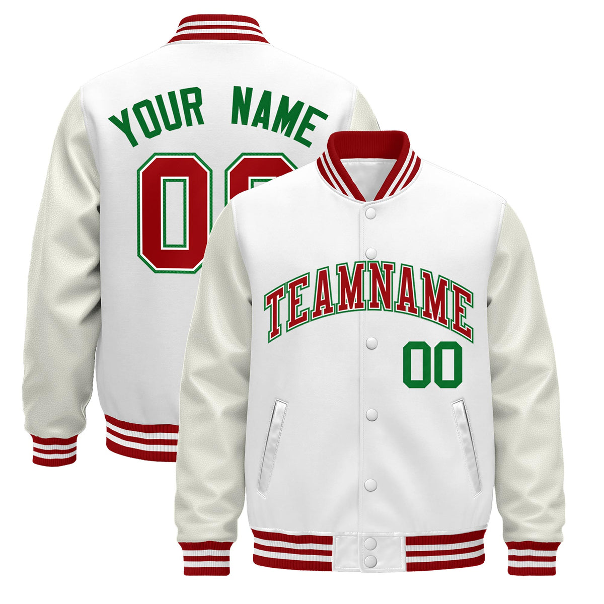 Custom White Red Jacket - Classic Style Leather Sleeves Wrinkle-Resistant
