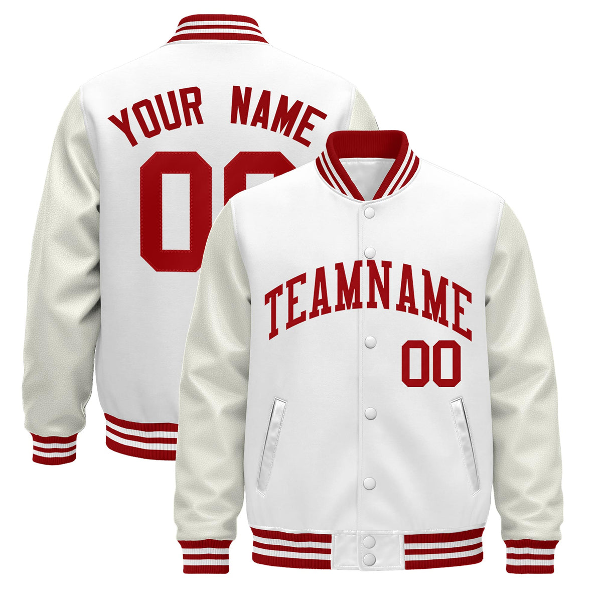Custom White Red Jacket - Classic Style Leather Sleeves Wrinkle-Resistant